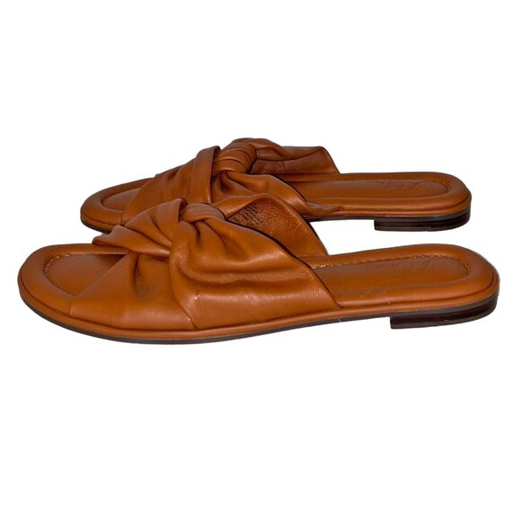 J. Crew Menorca Brown Leather Padded Twist-Knot Slide Sandals - Size 10 - Picture 3 of 6